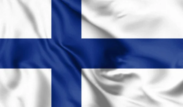 芬兰国旗在风中飘扬 背景纹理 3D说明 — 图库照片