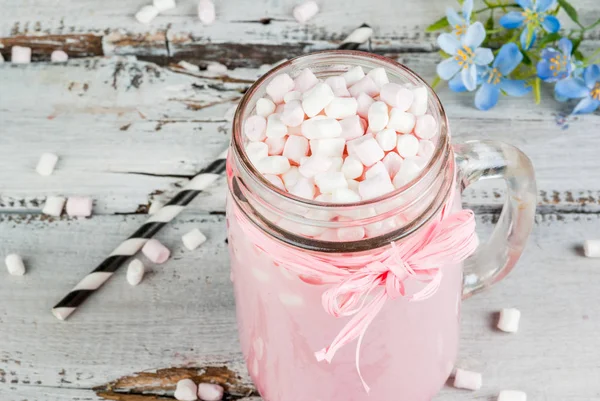 Pink hot chocolate with marshmallow