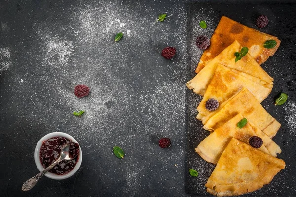 French crepes with berry and mint