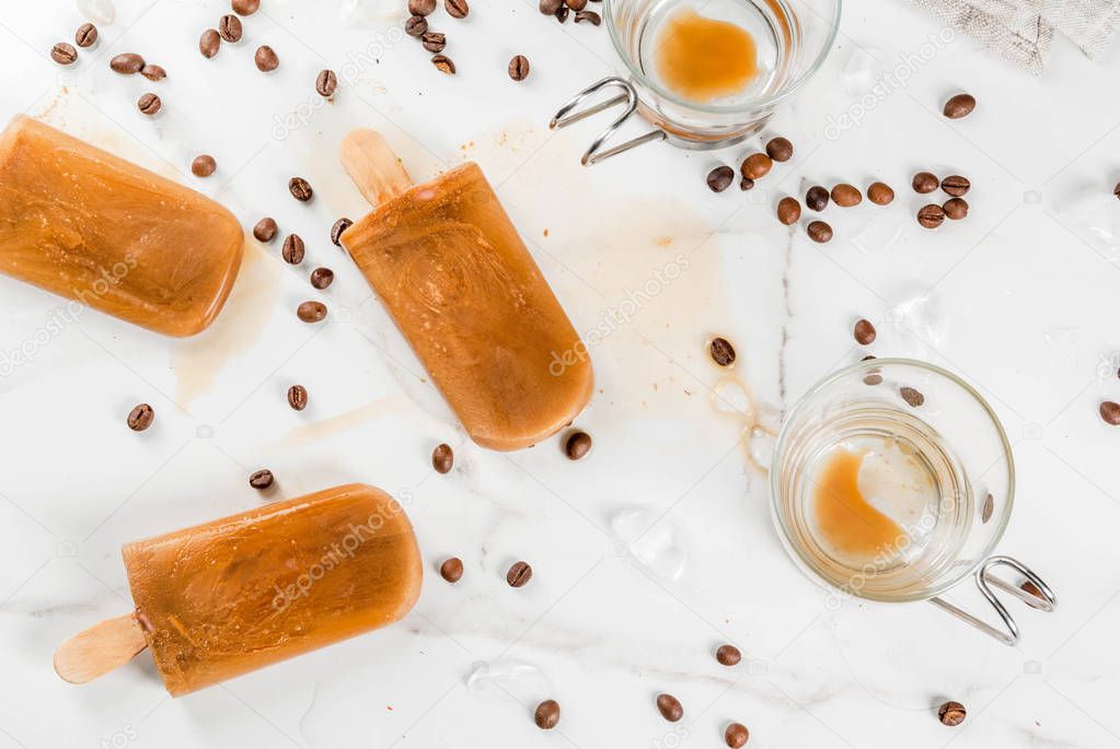 Summer desserts. Frozen drinks. Sweet popsicles made from coffee