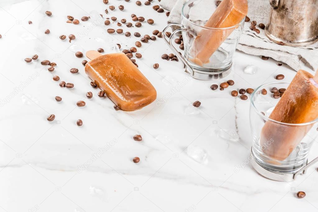 Summer desserts. Frozen drinks. Sweet popsicles made from coffee