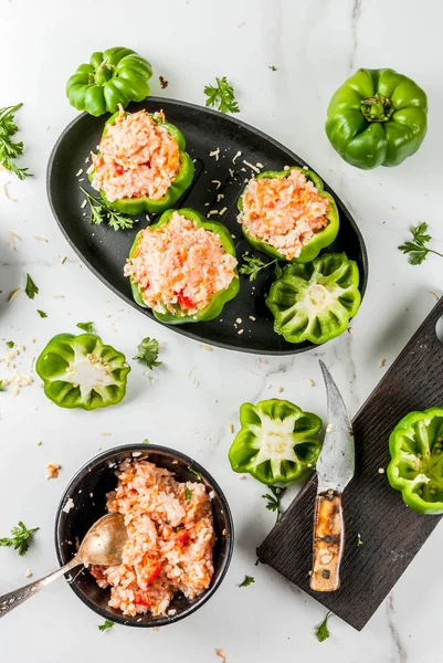 Autumn recipes. Home stuffed bell pepper with minced meat, carro