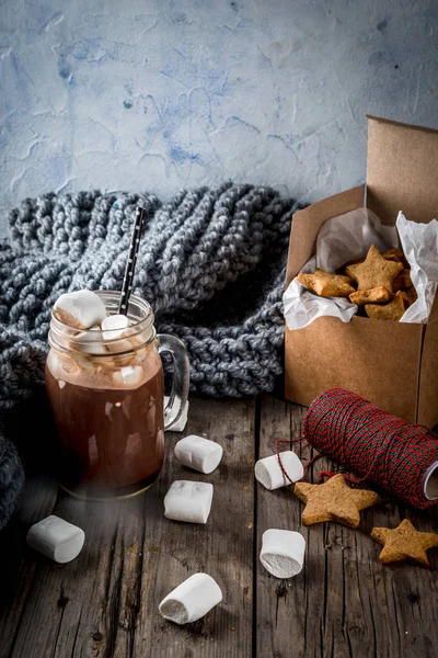 Hot chocolate and ginger stars — Stock Photo, Image