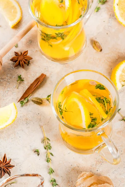 秋と冬の伝統的な飲み物。地球温暖化の熱いお茶レモン添え, — ストック写真