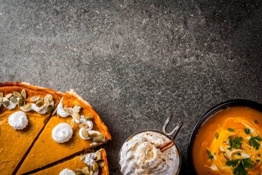 Geleneksel sonbahar gıda kümesi. Cadılar Bayramı, Şükran günü. Baharatlı p