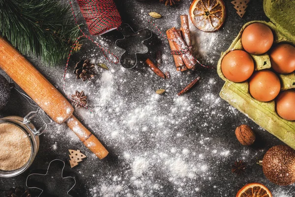 Navidad, Año Nuevo fondo de cocina de vacaciones. Ingredientes, spi — Foto de Stock