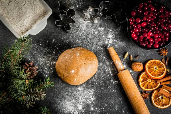 Ingredientes para Navidad, galletas para hornear de invierno. Pan de jengibre, f — Foto de Stock