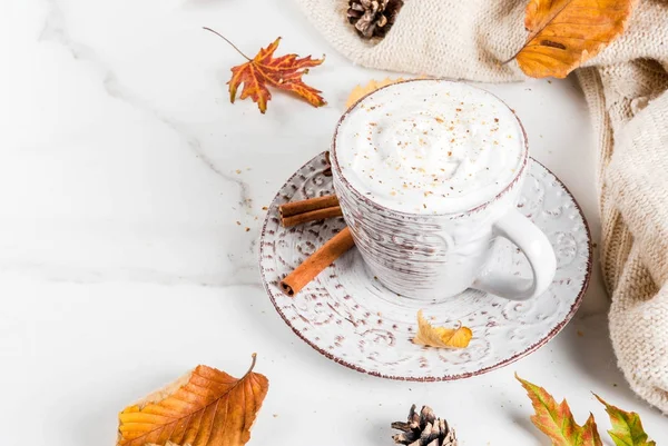 Sonbahar sıcak içecekler. Krem şanti ile sütlü balkabağı tarçın bir