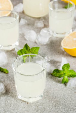 Geleneksel İtalyan alkollü ev yapımı yiyecek, içecek, limon likörü l