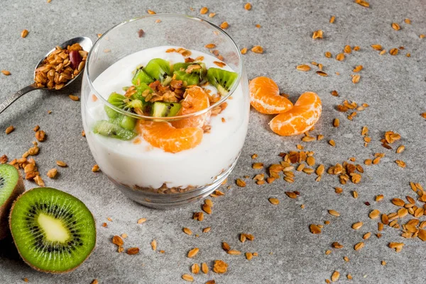 Postre de granola de yogur de mandarina y kiwi — Foto de Stock