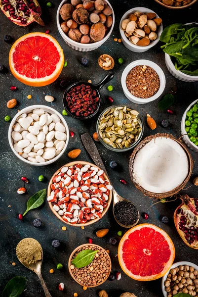 Set di alimenti dietetici sani biologici, superalimenti — Foto Stock