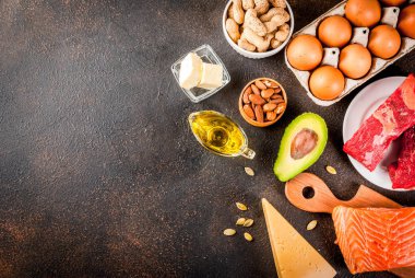Ketogenic düşük karbonhidrat kavramı diyet. Hig sağlıklı dengeli gıda