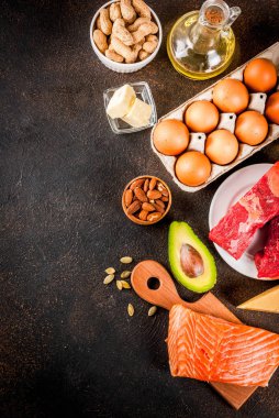 Ketogenic düşük karbonhidrat kavramı diyet. Hig sağlıklı dengeli gıda
