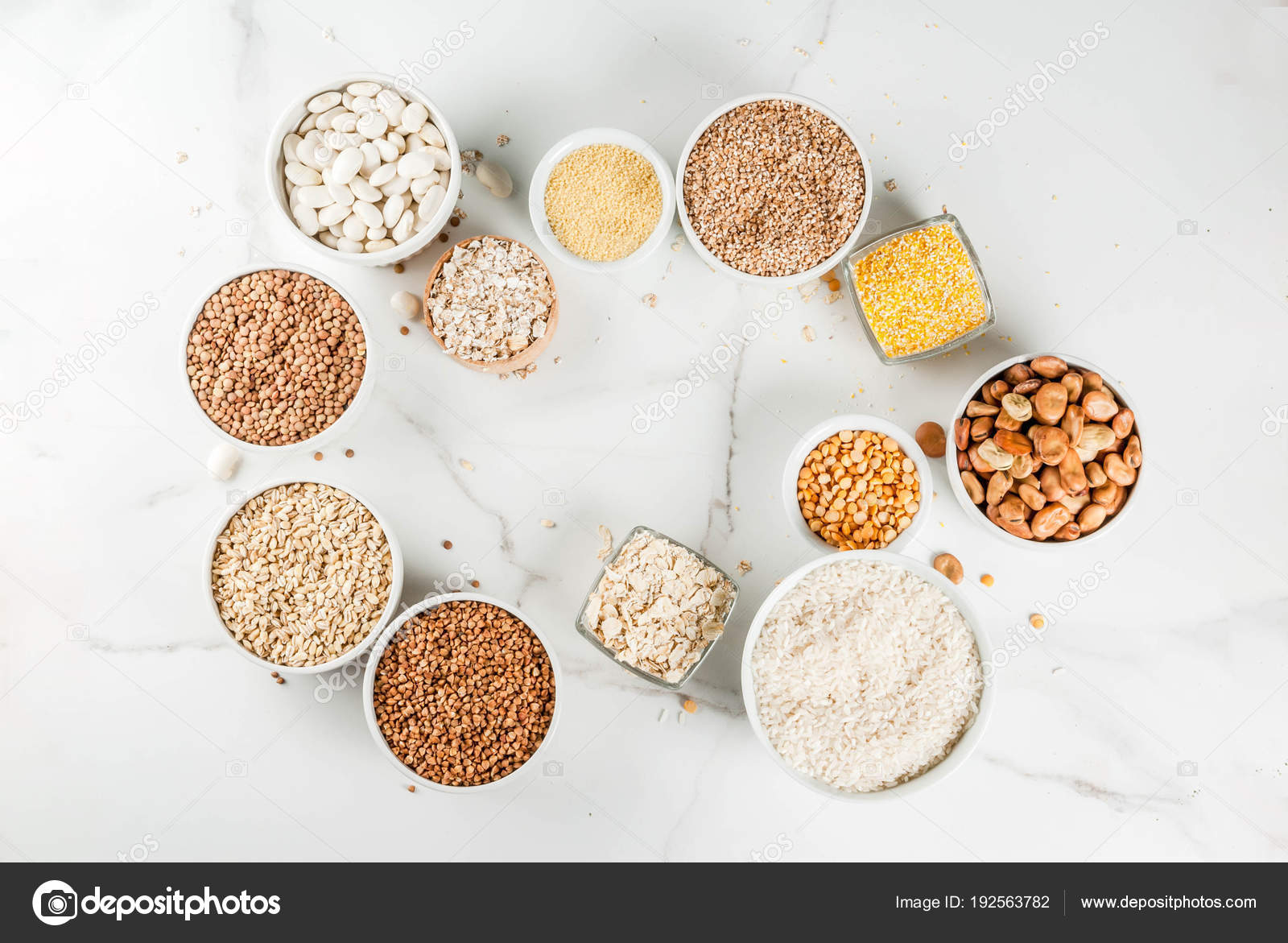 Various types cereal grains groats Stock Photo by