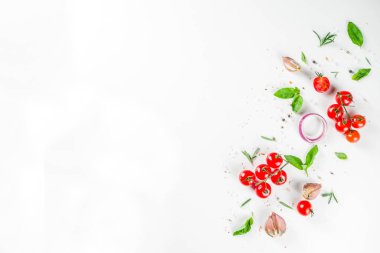 Flatlay with greens, herbs and spices