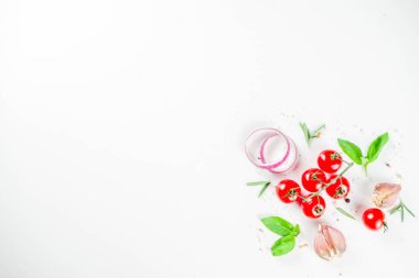 Flatlay with greens, herbs and spices