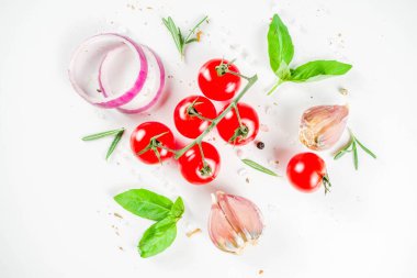 Flatlay with greens, herbs and spices