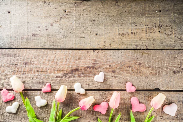 Sfondo San Valentino con cuori, fiori — Foto Stock