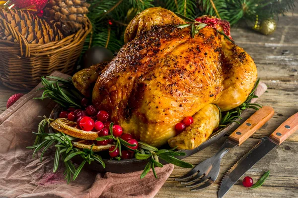 Roasted whole chicken with Christmas decoration