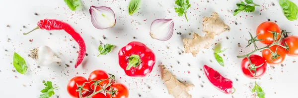 Fondo de cocina con verduras y hierbas frescas — Foto de Stock