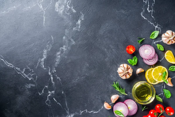 Cooking background with vegetables and herbs — Stock Photo, Image