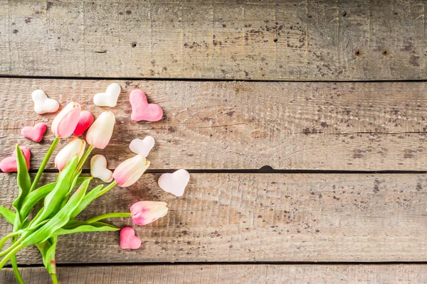 Sfondo San Valentino con cuori, fiori — Foto Stock