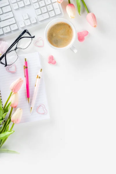 Primavera mujer oficina concepto flatlay — Foto de Stock