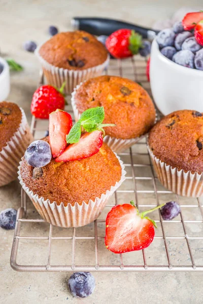 Muffins de baunilha ou cupcakes com bagas — Fotografia de Stock