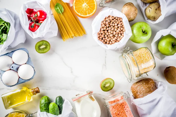 Zero Resíduos Compras Conceito Estilo Vida Sustentável Vários Vegetais Orgânicos — Fotografia de Stock