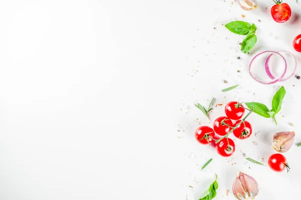 Flatlay Greens Herbs Spices White Background Frame Design Food Pattern — ストック写真