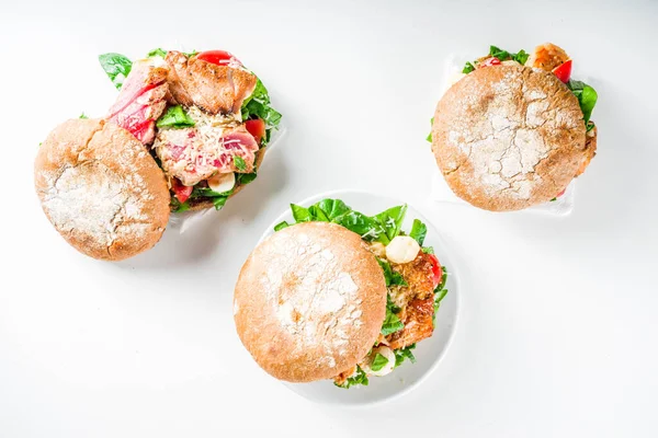 Különböző Tengeri Halburger Választék Házi Készítésű Egészséges Burger Grillezett Garnélával — Stock Fotó