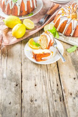 Şekerli limonlu kek, taze limon ve nane yaprağı, kopyalama alanı