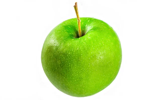 Ακατέργαστο Βιολογικό Πράσινο Μήλο Που Απομονώνεται Λευκό — Φωτογραφία Αρχείου