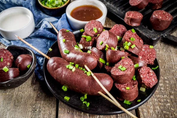 Nourriture Traditionnelle Coréenne Street Home Cuisine Asiatique Saucisses Sang Tranchées — Photo