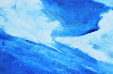 Tuval üzerine koyu mavi, mavi ve beyaz suluboya boya