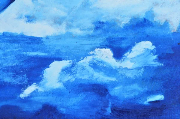 Λευκά σύννεφα σε καμβά βαμμένο με μπλε χρώμα — Φωτογραφία Αρχείου