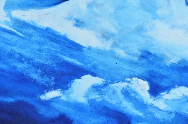 Ένα γαλάζιο ουρανό με άσπρα σύννεφα είναι ζωγραφισμένο με ακουαρέλα ζωγραφική σε καμβά — Φωτογραφία Αρχείου