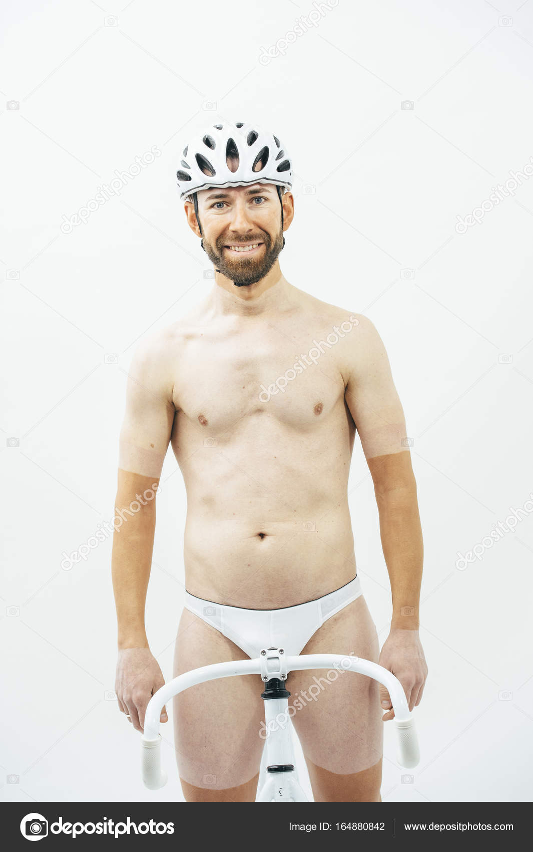 Nake Man With White Bicycle Stock Photo Nake Man With White Bicycle Stock Photo