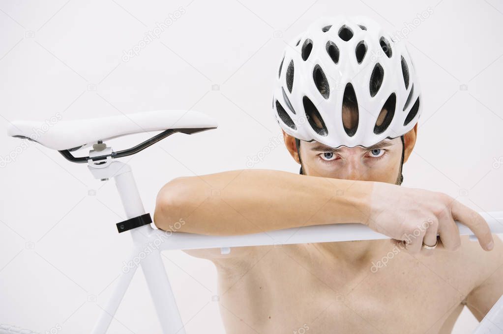 Portrait of a cyclist with powerful look