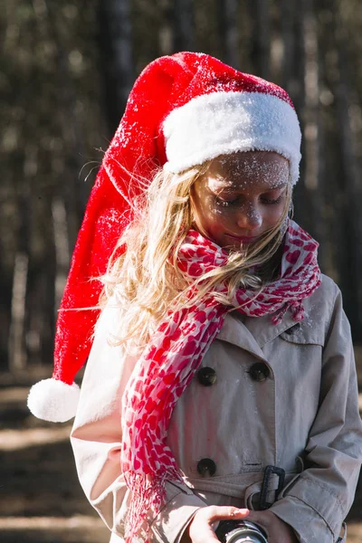 Little girl with Santa Claus Hat — Stock Photo, Image