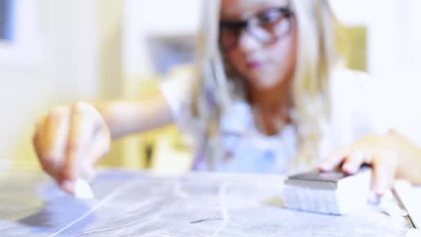 Niña escribiendo a la pizarra de copia — Vídeo de stock