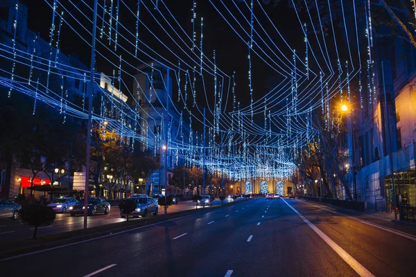 Christmas decorations in Madrid by night — Stock Photo, Image