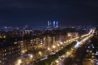 Madrid İspanya, gece panoramik Cityscape
