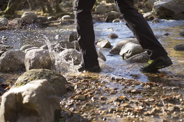 feet walking on the river