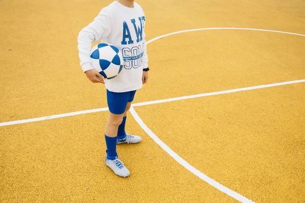 Portrait of soccer player boy with ball in his arm — Stock Photo, Image