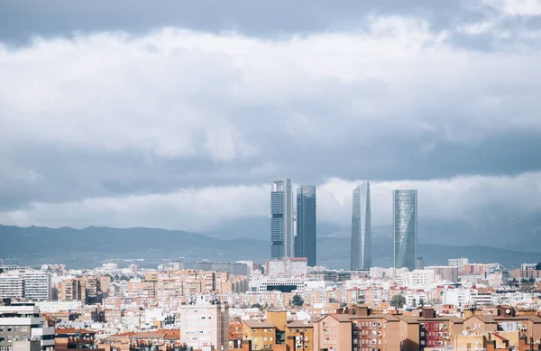 Spain, Madrid, cityscape with modern skyscrapers at twilight — Stock Photo, Image