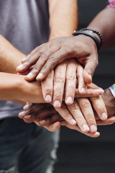 Different People Putting Hands Stack — Stock Photo, Image