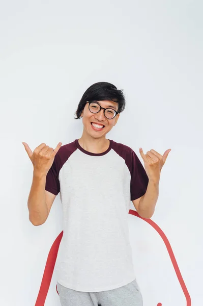 Portrait Young Asian Man Surfer Gesture — Stock Photo, Image