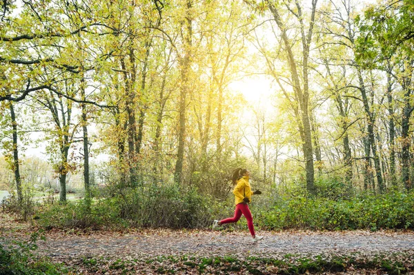 Beautiful Woman Running Forest — Stock Photo, Image