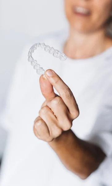 Pessoas Laboratório Odontológico Que Trabalham Processo Fabricação Alinhadores Transparentes Dentários — Fotografia de Stock